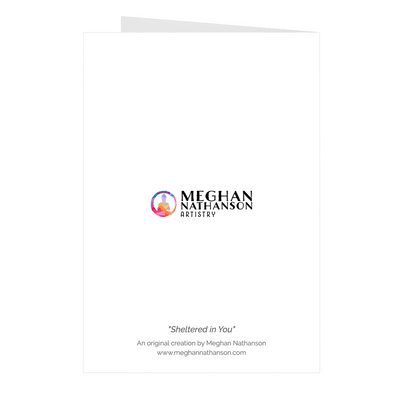 Meghan Nathanson Artistry mother sheltering child collage art on folded greeting card