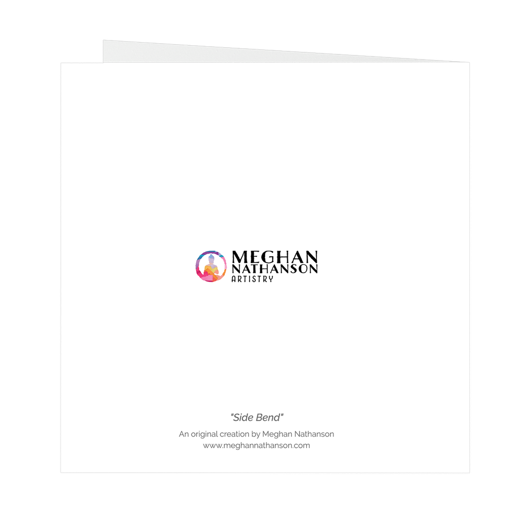 Meghan Nathanson Artistry woman in side bend pose collage art on folded greeting card