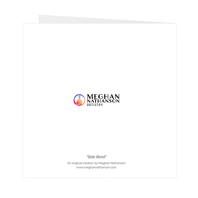 Meghan Nathanson Artistry woman in side bend pose collage art on folded greeting card