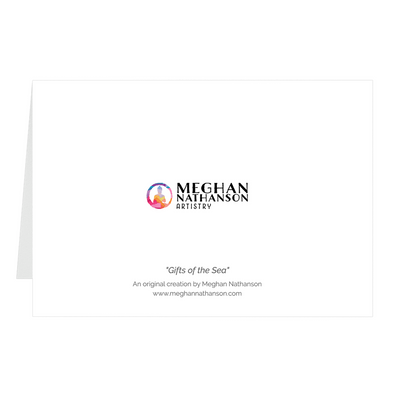 Meghan Nathanson Artistry color photo of child's hands holding a shell on the beach on folded greeting card