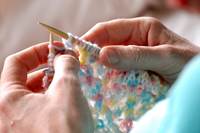Closeup of hands knitting