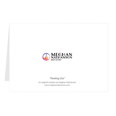 Meghan Nathanson Artistry color photo of child's hands holding a small crab coming out of its shell on folded greeting card