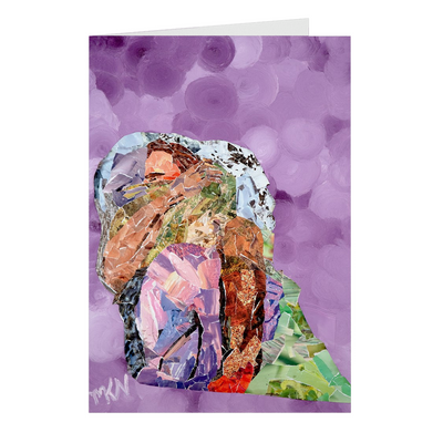 Meghan Nathanson Artistry mother sheltering child collage art on folded greeting card