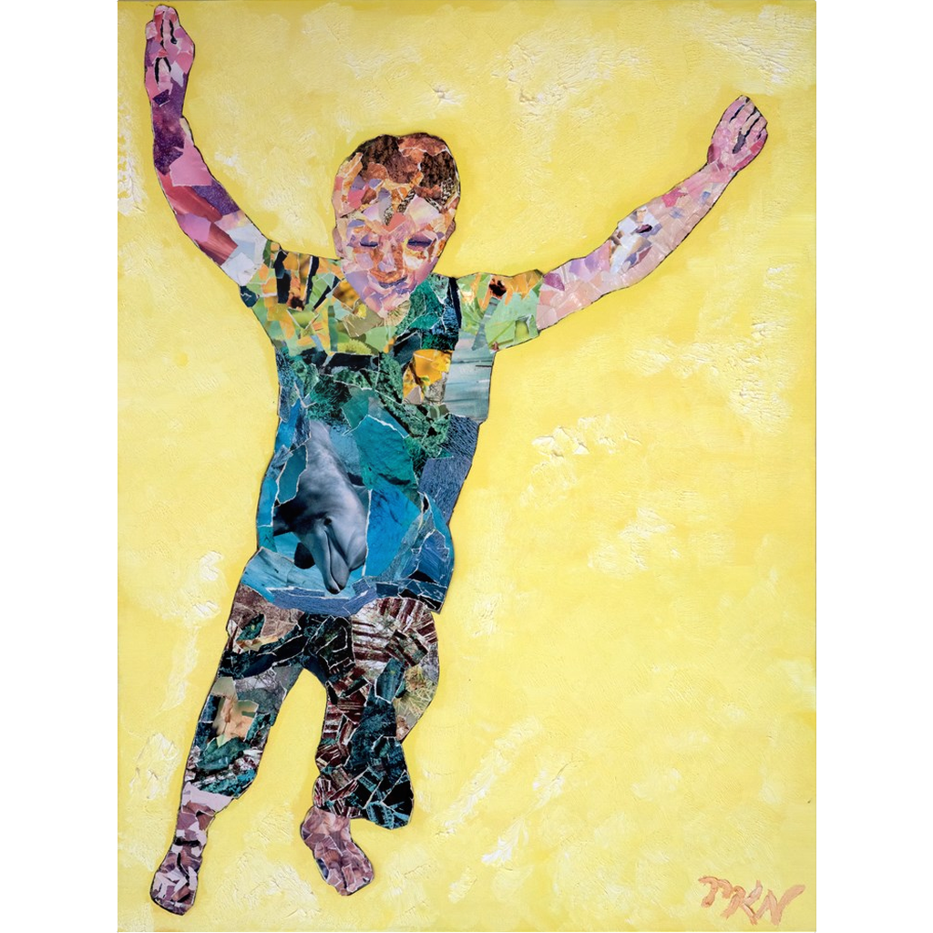 Meghan Nathanson Artistry child leaping collage art on metal print