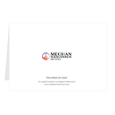 Meghan Nathanson Artistry black and white photo of a child's hands holding a ball of sandy mud on folded greeting card