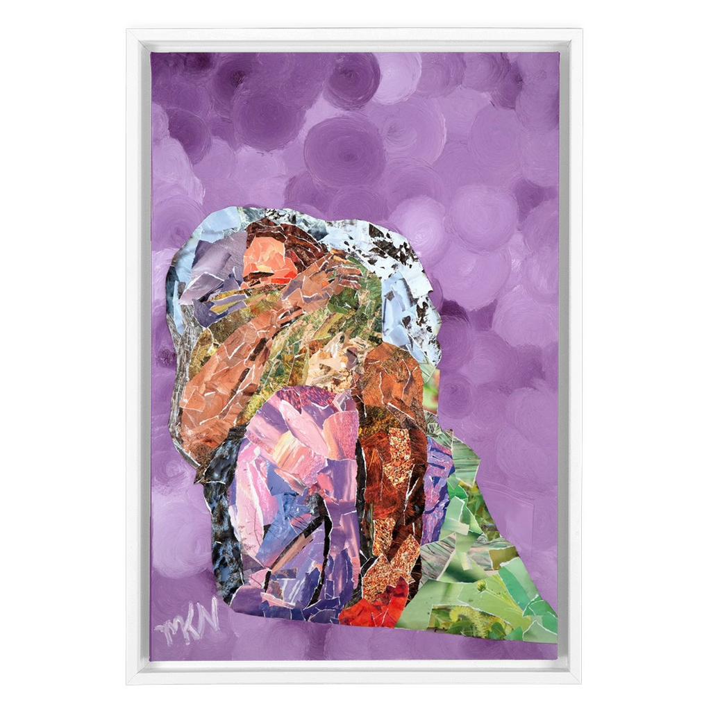 Meghan Nathanson Artistry mother sheltering child collage art on canvas wrap framed