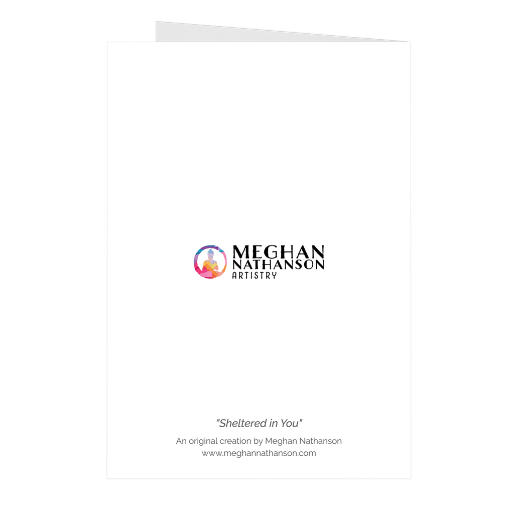 Meghan Nathanson Artistry mother sheltering child collage art on folded greeting card