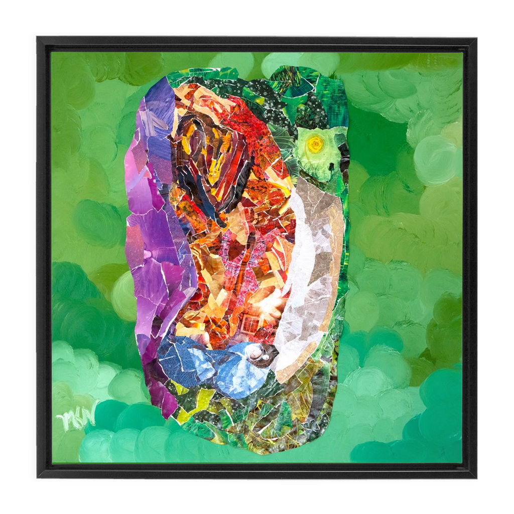 Meghan Nathanson Artistry woman in side bend pose collage art on canvas wrap framed