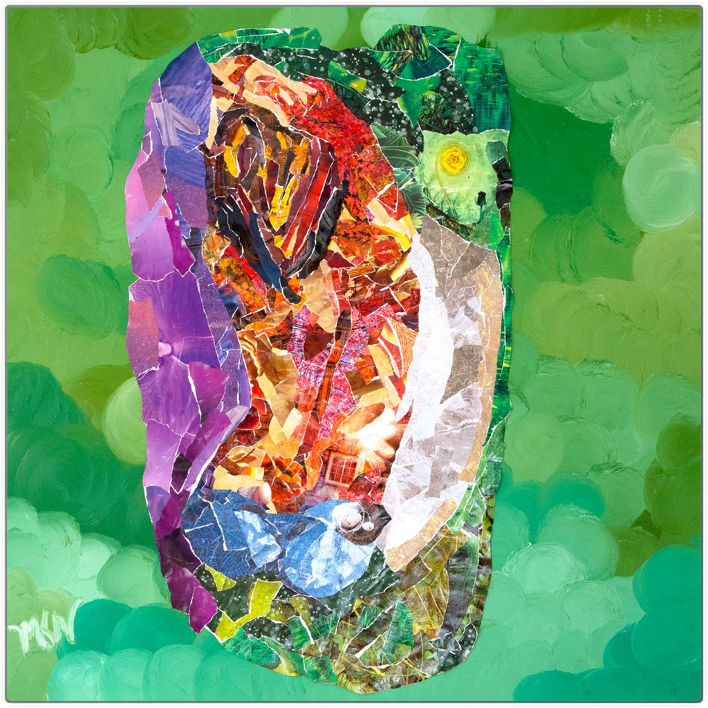 Meghan Nathanson Artistry woman in side bend pose collage art on metal print