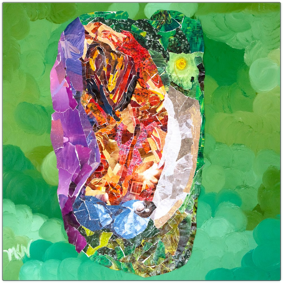 Meghan Nathanson Artistry woman in side bend pose collage art on metal print