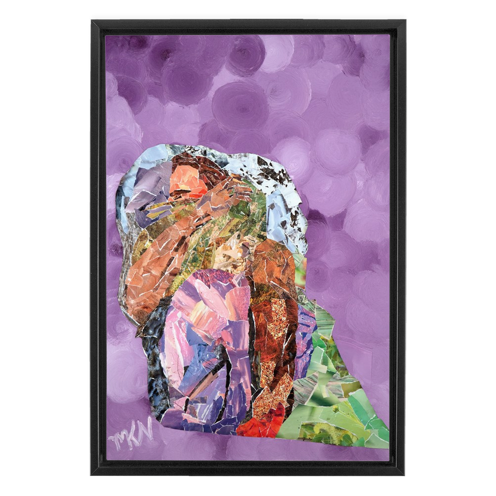 Meghan Nathanson Artistry mother sheltering child collage art on canvas wrap framed